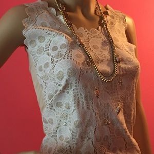 Nude/white/gold sugar skull blouse.